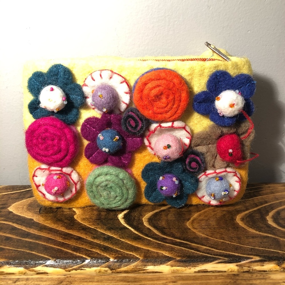 Colorful Flower Beaded Felt Coin Purse